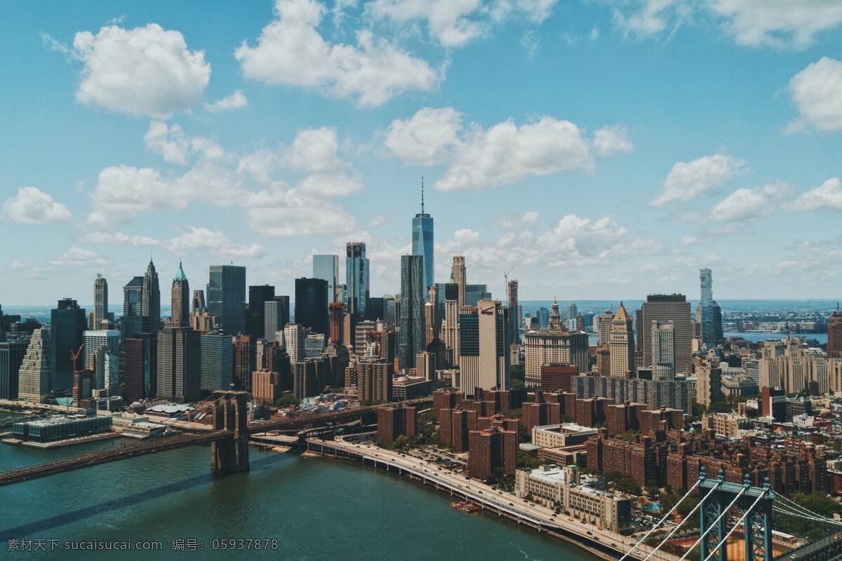 纽约城市 纽约 美国纽约 美国 城市群 高楼 大楼 商务 商业 大桥 城市蓝天 桥梁 水波 自然景观 建筑景观