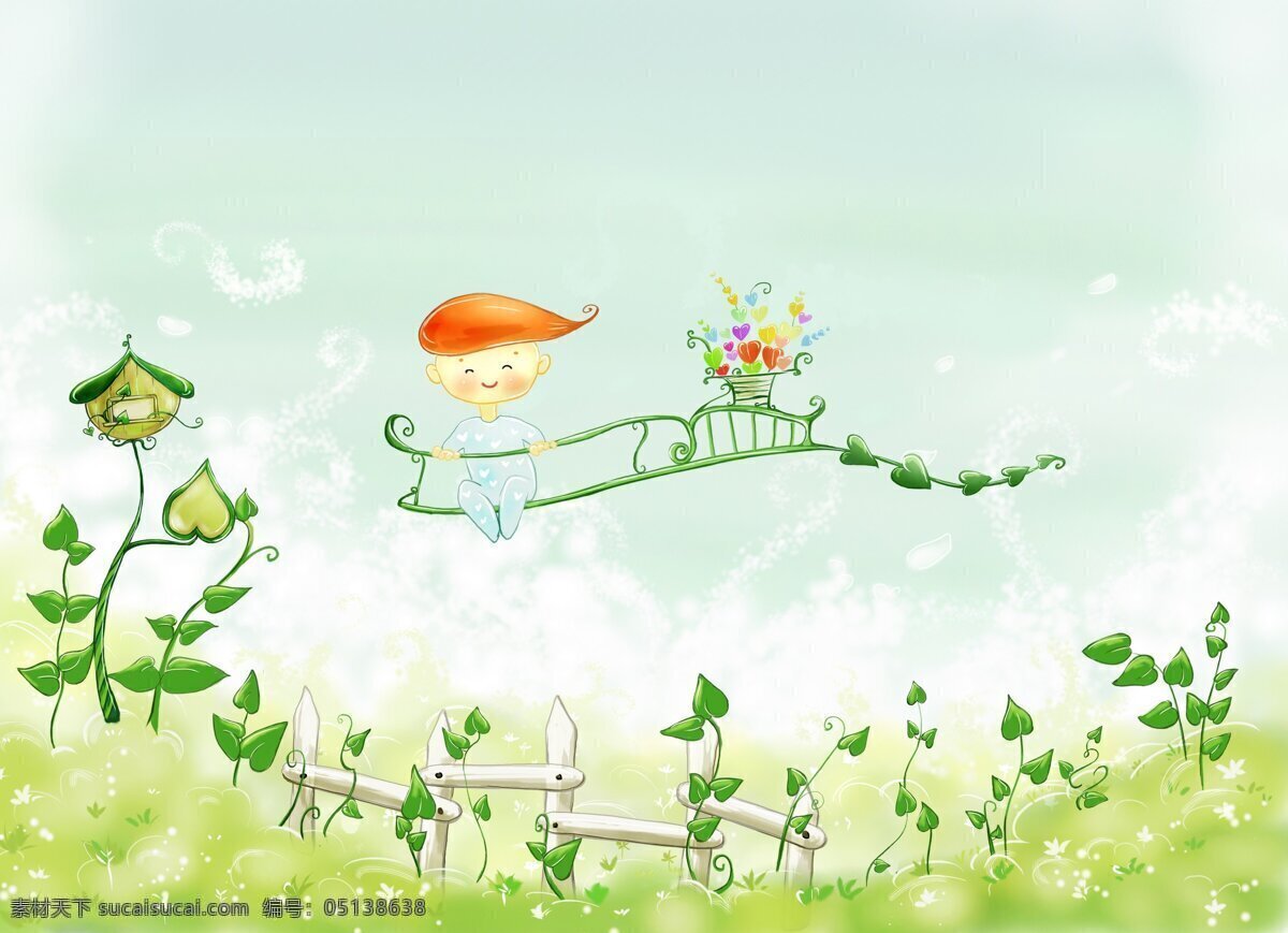 可爱 卡通 背景图片 可爱卡通 小男孩 植物