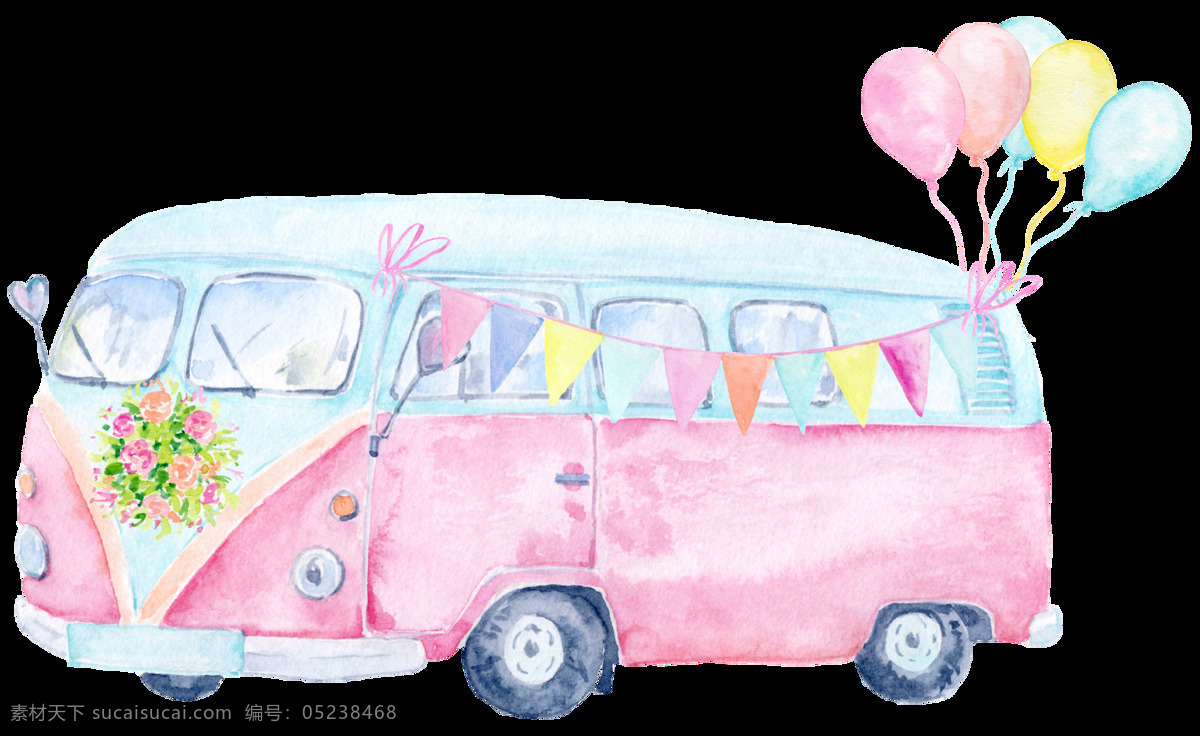 粉色 气球 小 卡车 透明 小客车 卡通 抠图专用 装饰 设计素材