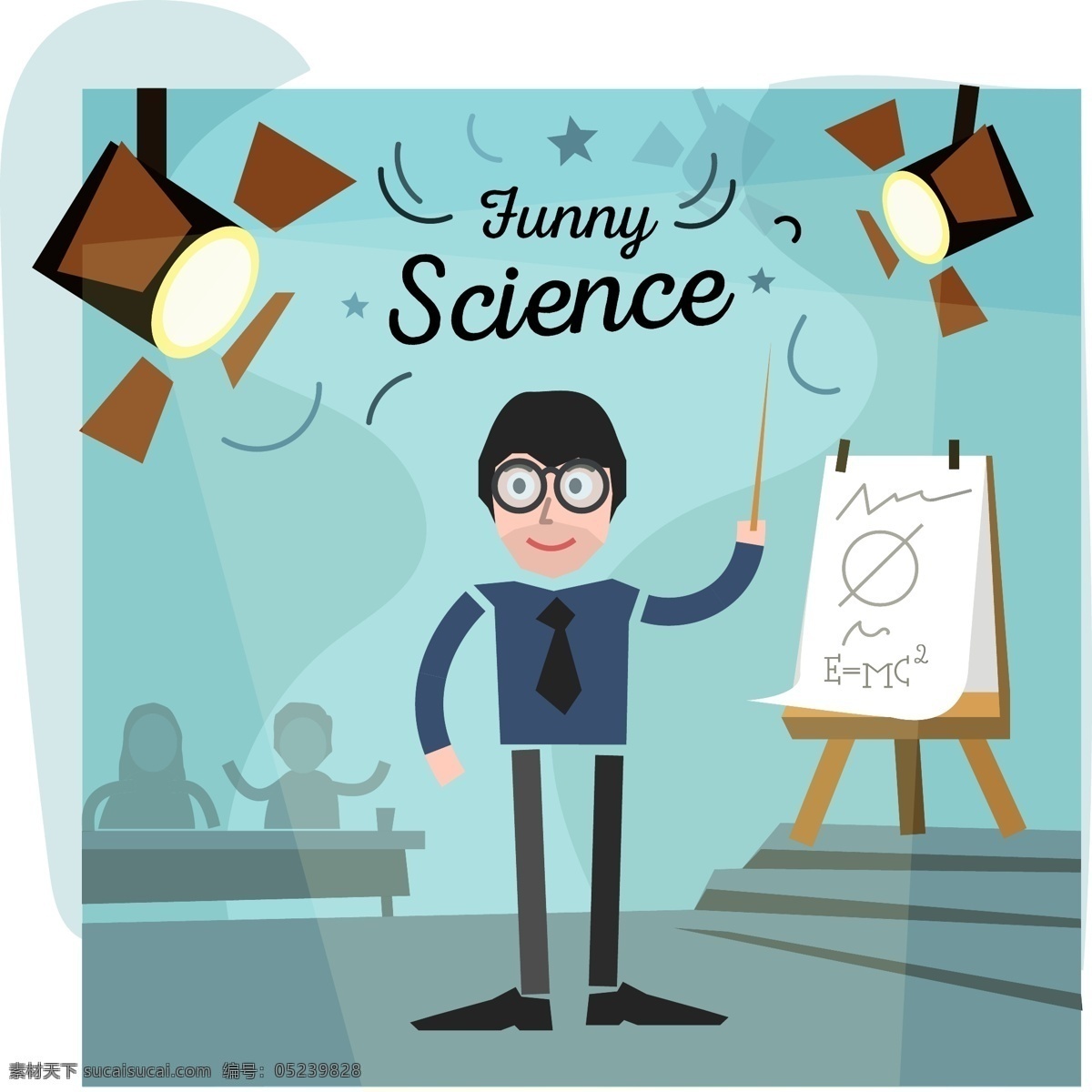科学家矢量 科学家演讲 男人 老师 眼镜 戴眼镜的男人 灯光 讲台