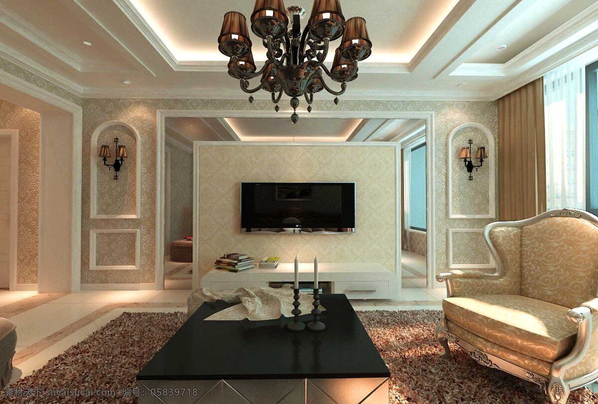 3d设计 3d作品 地面 电视背景墙 吊顶 客厅 客厅效果图 欧式风格 沙发 石膏线条 绥中效果图 装饰素材