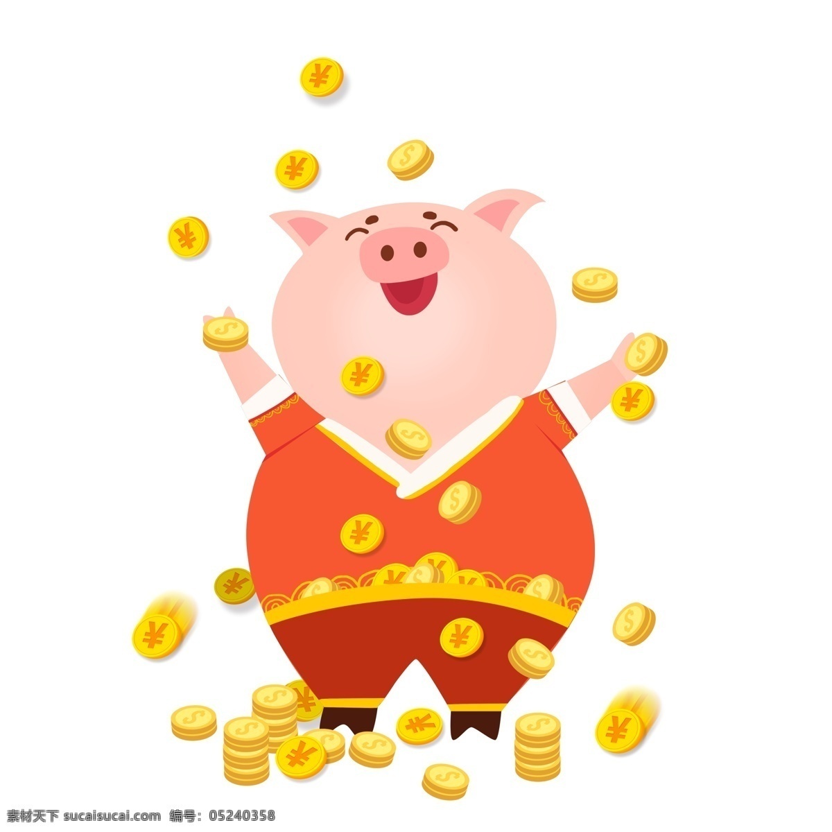 金 猪 报喜 卡通 春节 插画 元素 创意 卡通小猪 金币 猪年