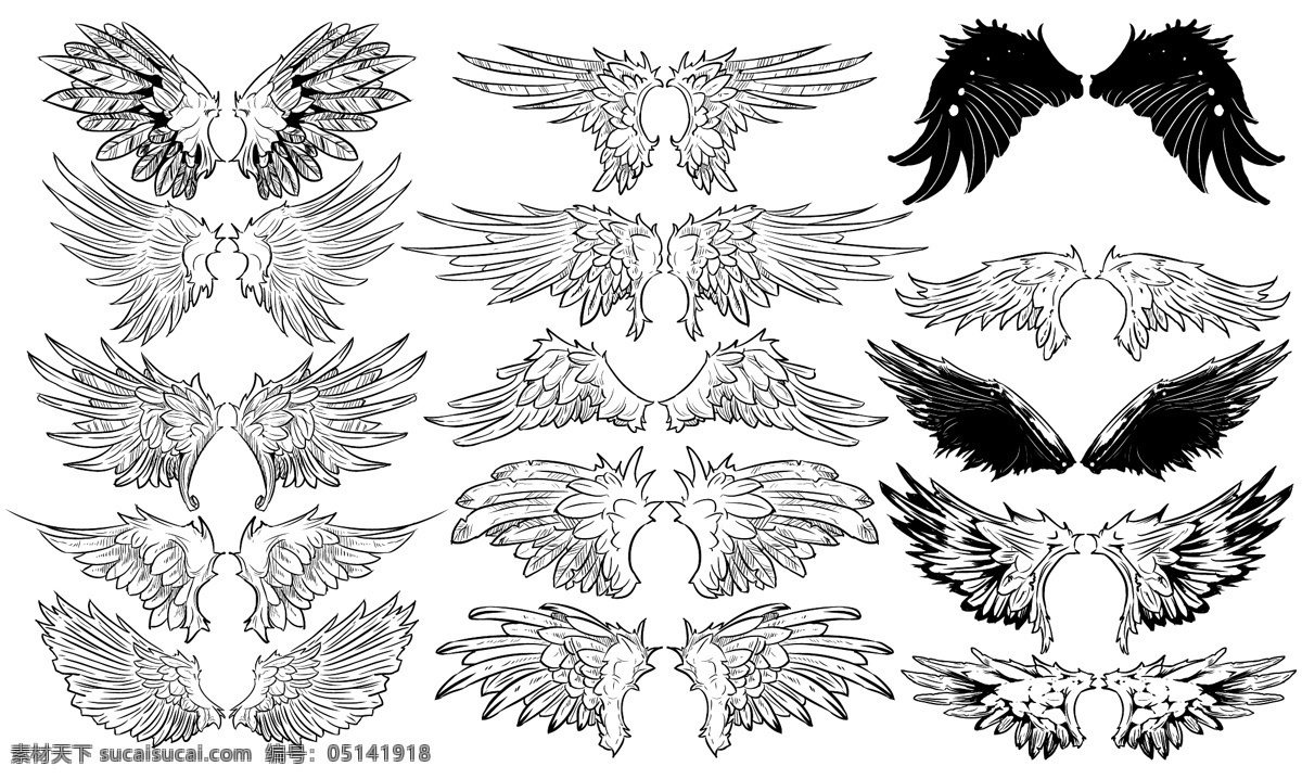 翅膀 素描 ai源文件 老鹰翅膀 动物翅膀 设计专辑 文化艺术 绘画书法 白色