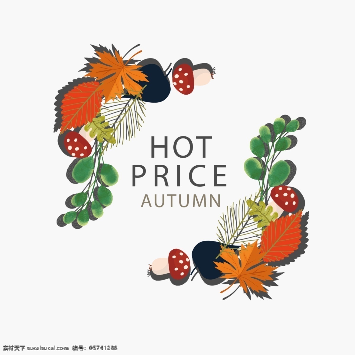 简单 手绘 秋季 促销 季节性 特别 销售 落叶 植物 纳 图拉