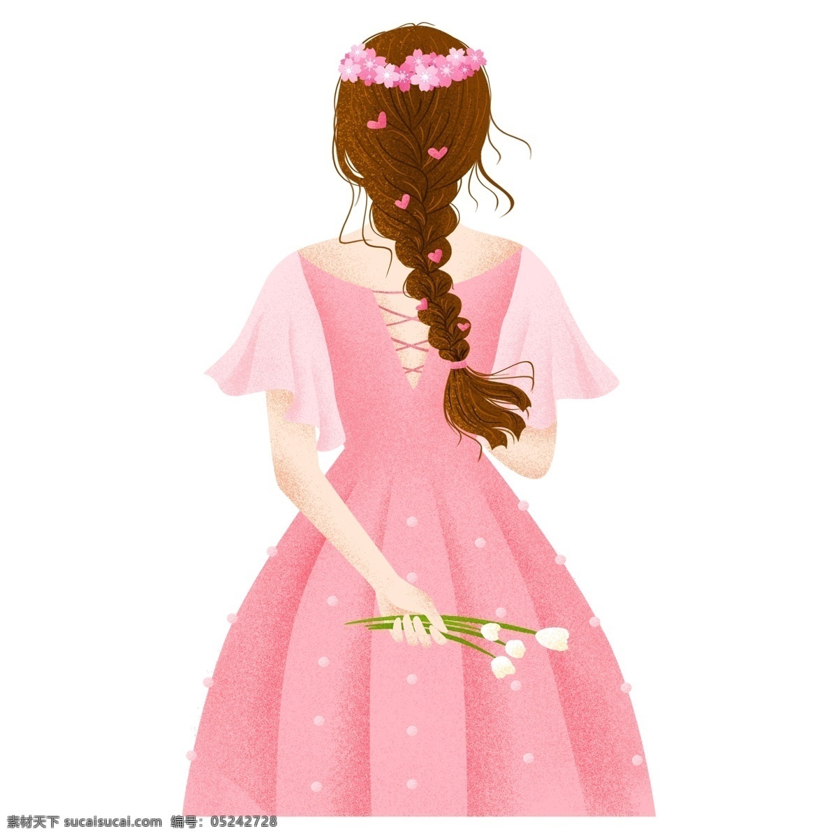 粉色 背影 女孩 人物 元素 人物插画 精致人物 手绘元素 装饰 女孩背影