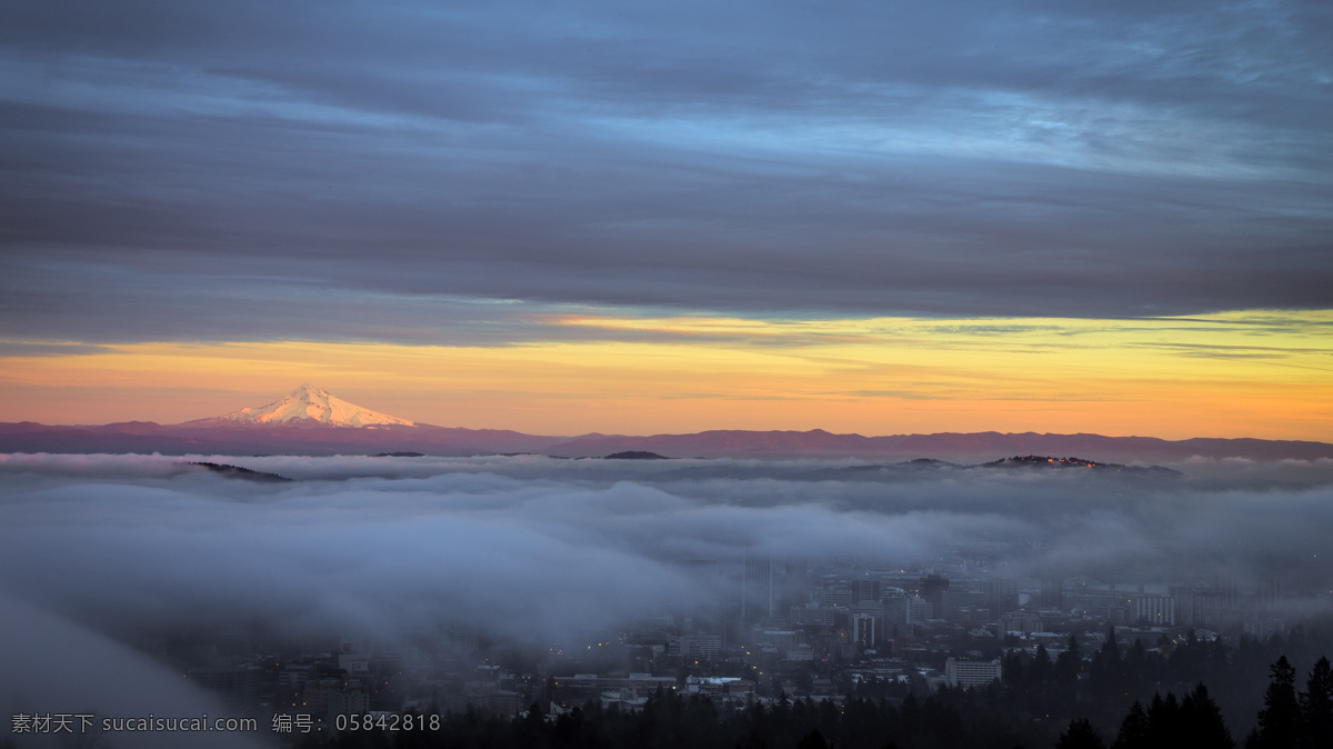 大雾 城市 地平线 天空 夕阳 雾 朦胧 高清 壁纸 自然景观 自然风景