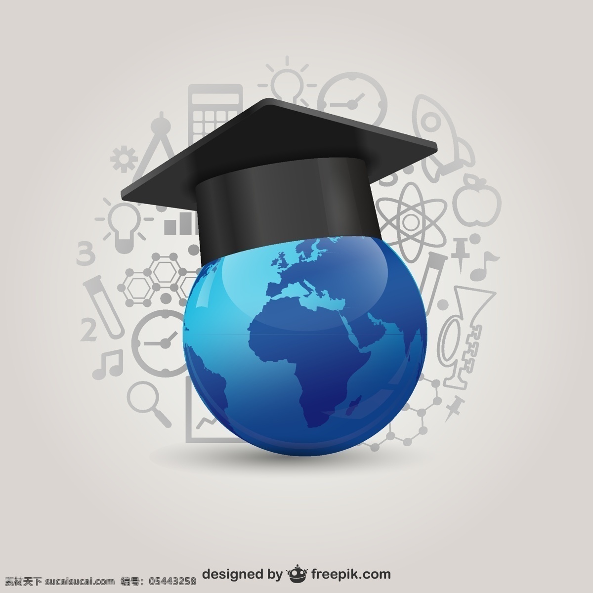 戴 博士帽 蓝色 地球 教育 科学 图标 矢量图 其他矢量图