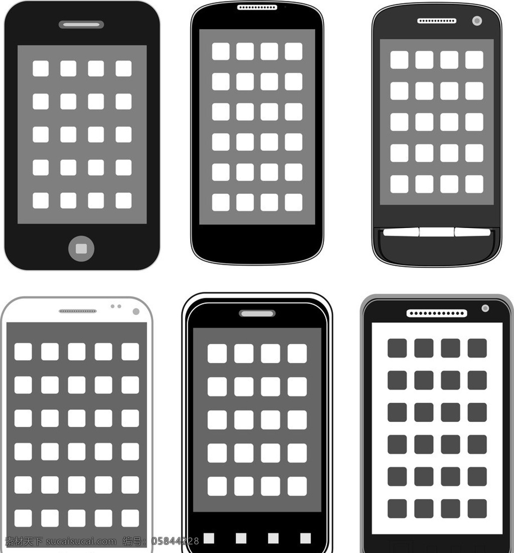 触摸屏 手机 矢量 苹果 htc 华为 中兴 智能手机 矢量图 黑白 通讯科技 现代科技