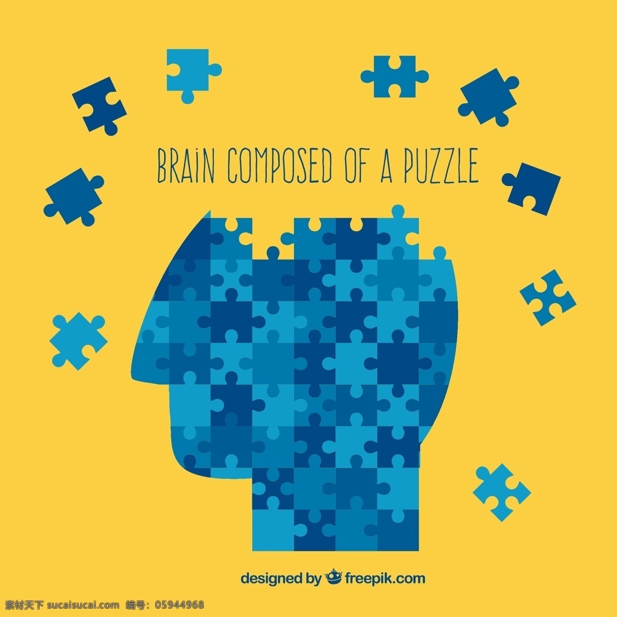 蓝色大脑拼图 创意 人物 商务 大脑 拼图 思维 矢量图