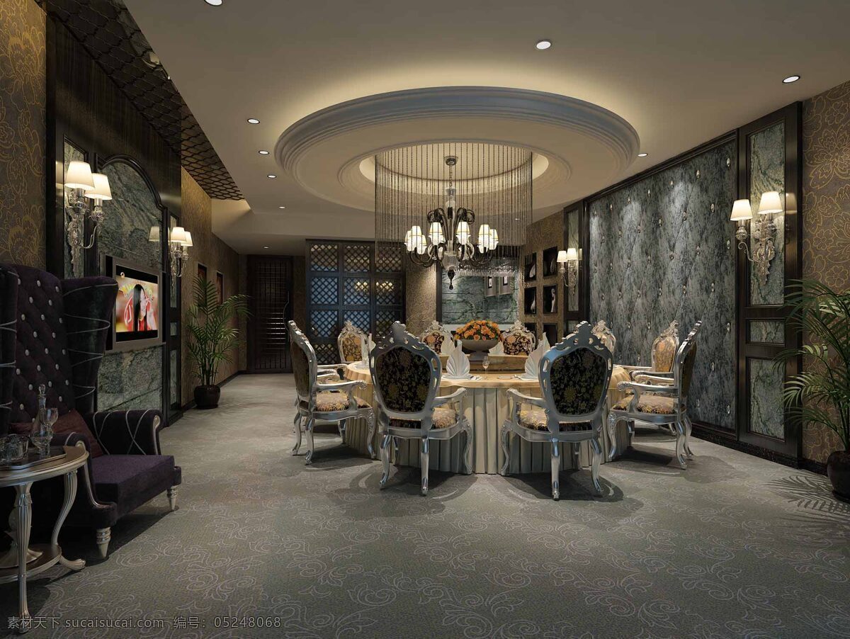 豪华 餐厅 效果图 壁纸 室内 桌椅 家居装饰素材 室内设计