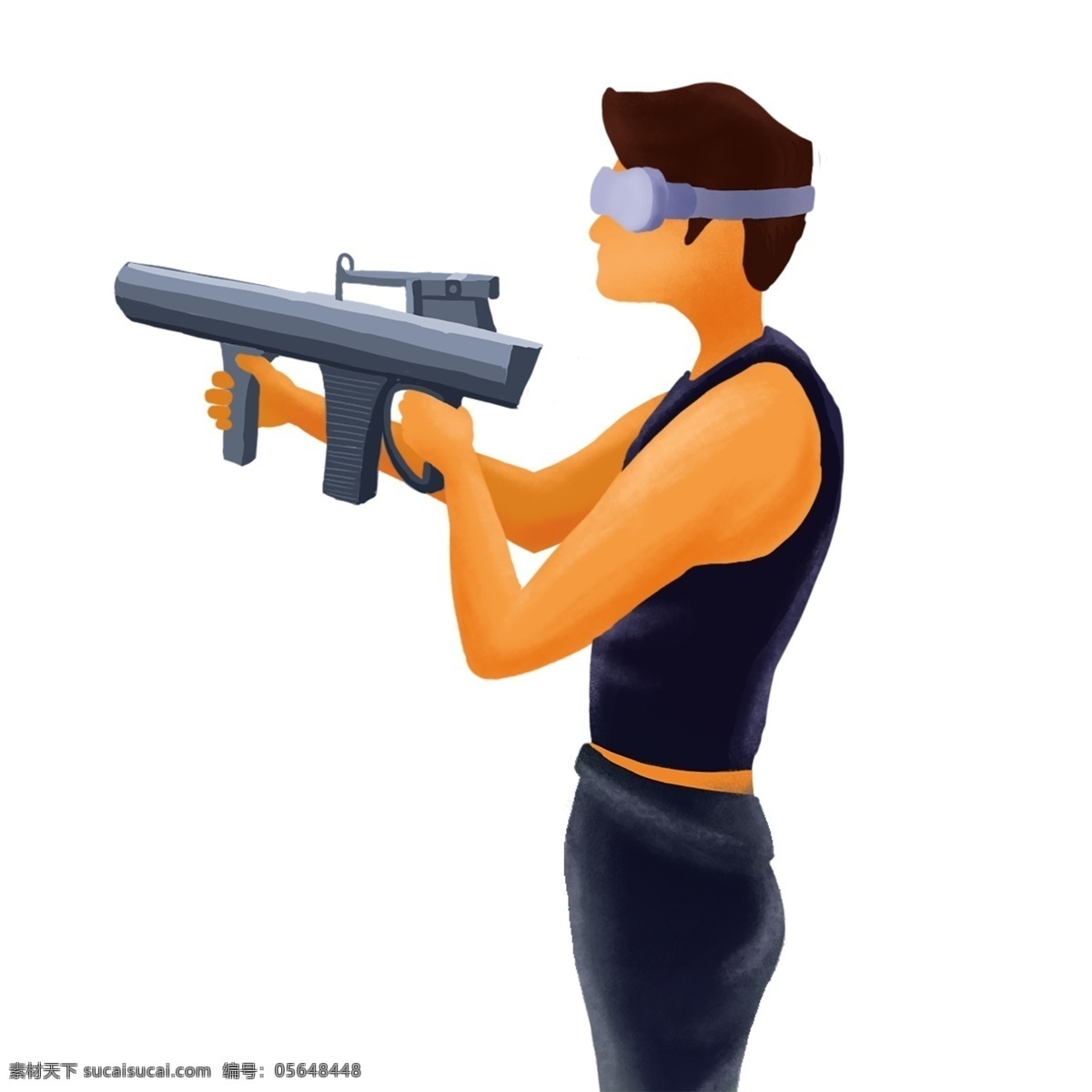 带 vr 玩游戏 男孩 卡通 人物 插画 机关枪