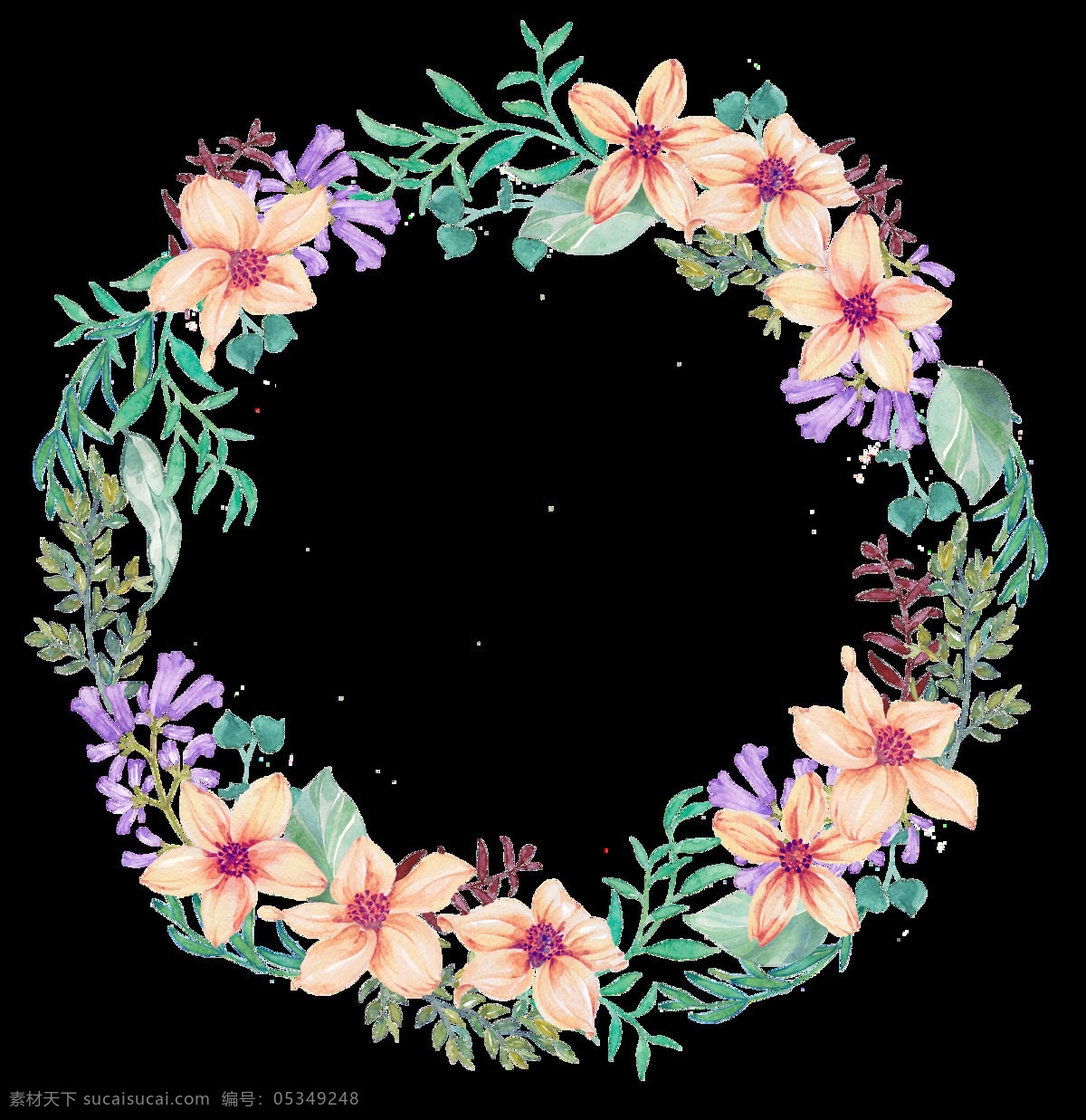 丰富 花卉 花环 卡通 透明 装饰 设计素材 背景素材
