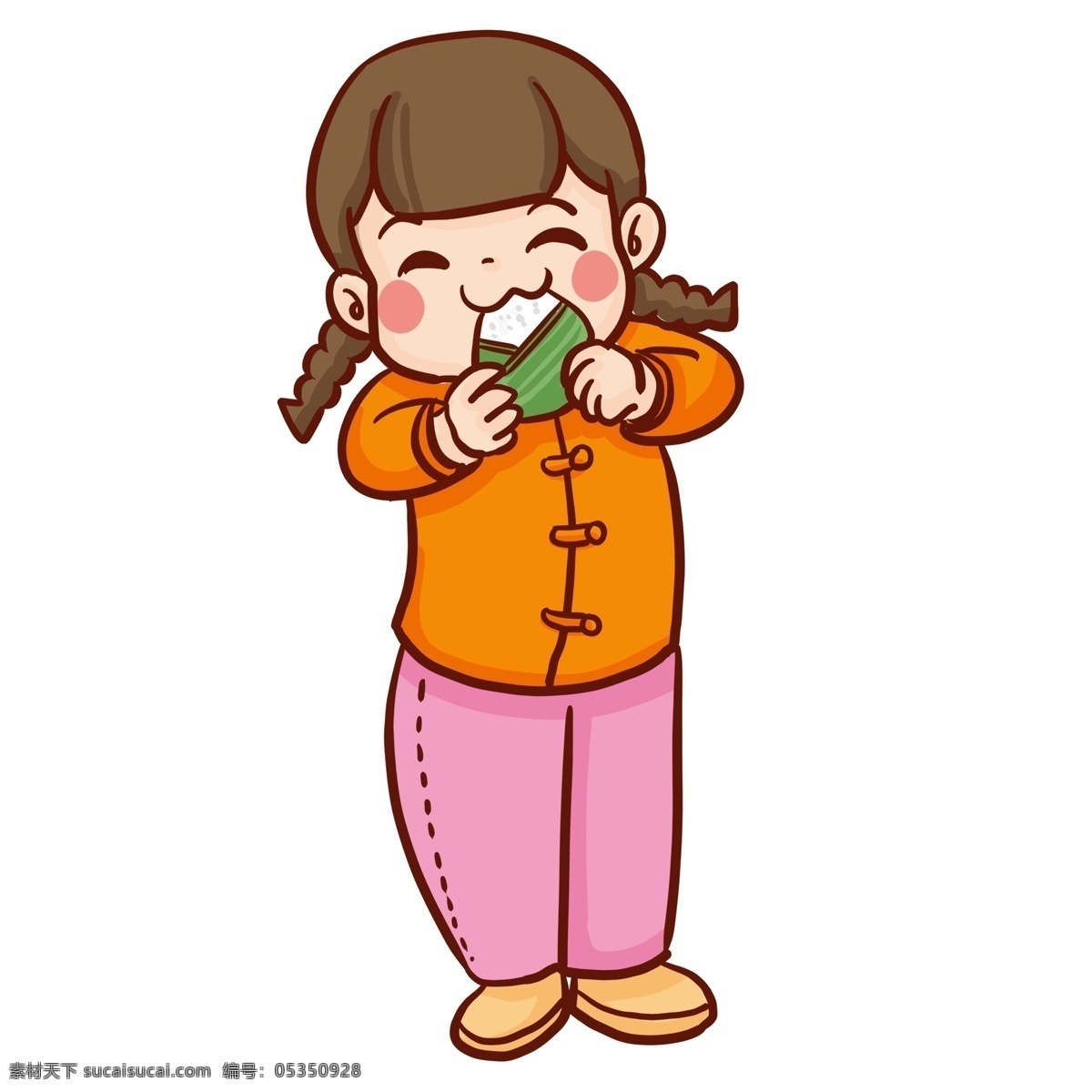 可爱 风 吃 粽子 小女孩 插画 人物 元素 插画元素 吃粽子小女孩 免扣素材 卡通元素