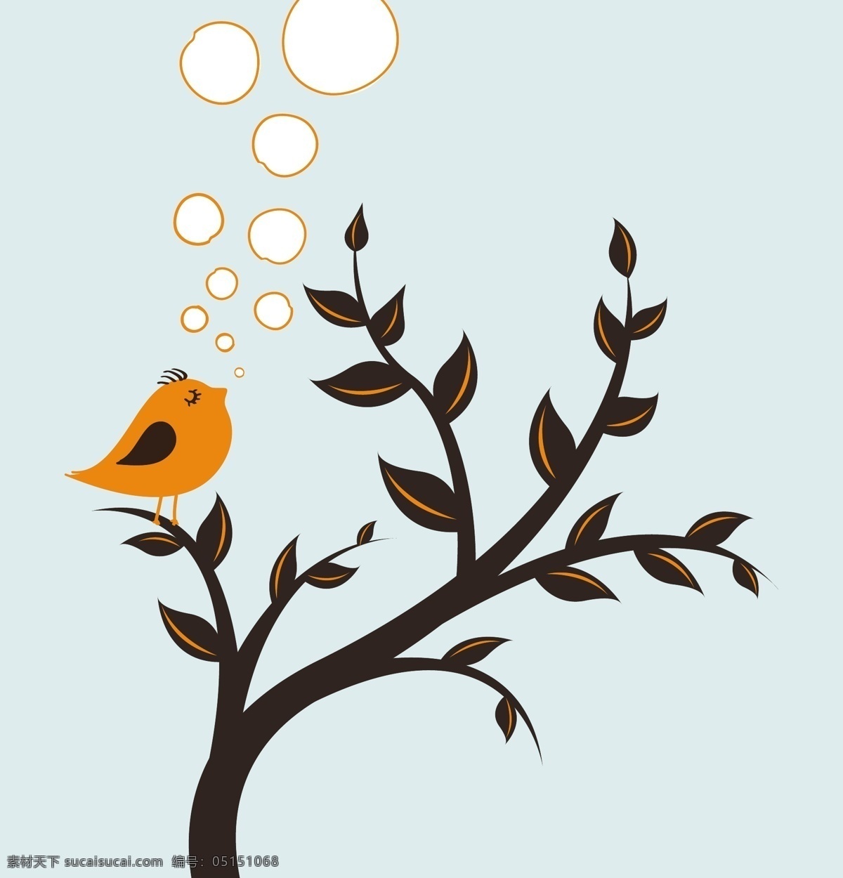 树上 唱歌 小鸟 卡通 可爱 矢量图 其他矢量图