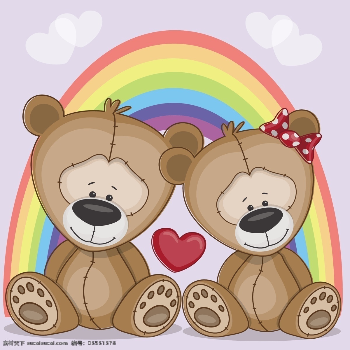 手绘 卡通 彩虹 下 两 只 小 熊 彩虹下 两只小熊