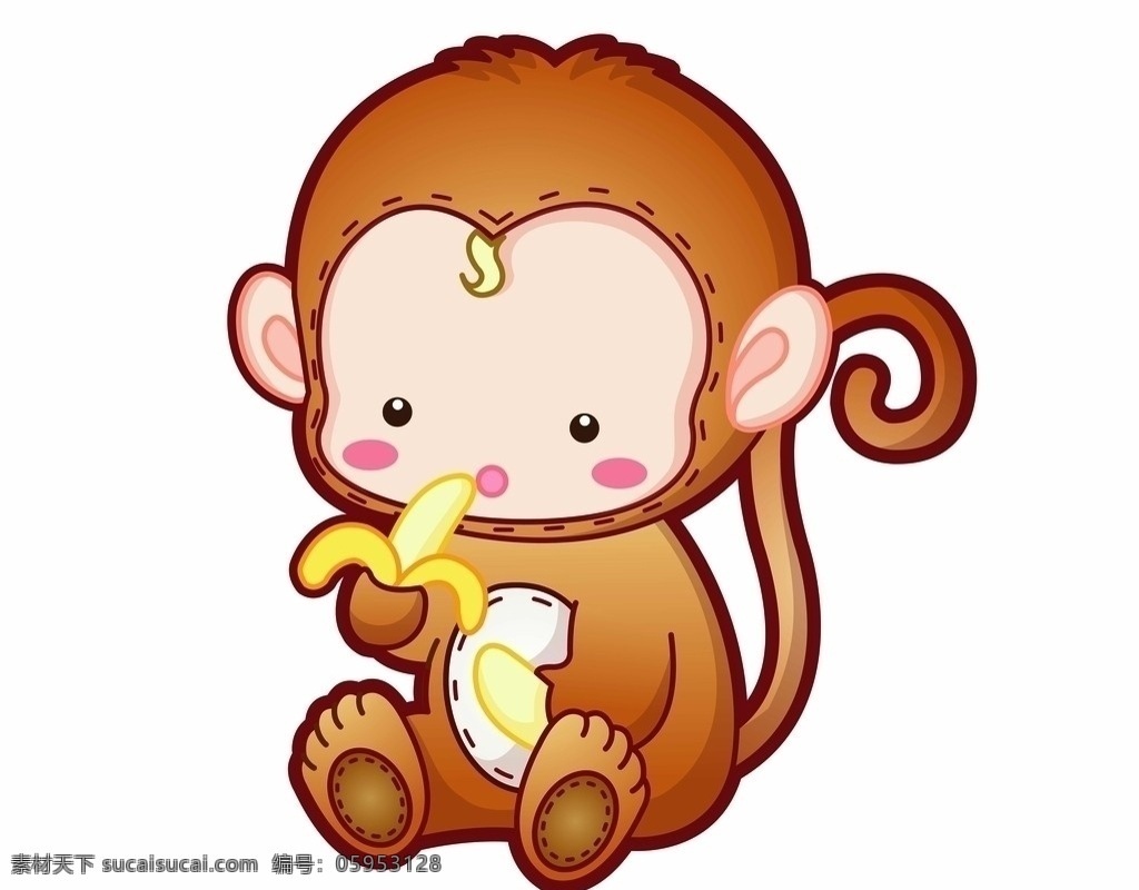 卡通 猴子 小 动漫 漫画 可爱 吃 香蕉 分层素材 源文件库