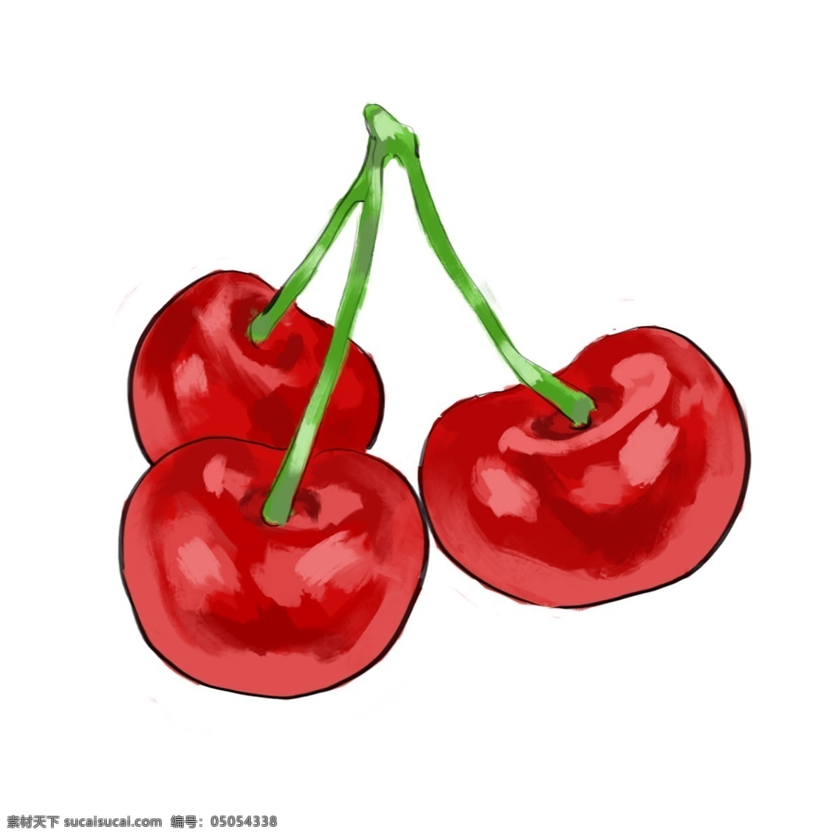 三个 成熟 樱桃 插图 车厘子 红色