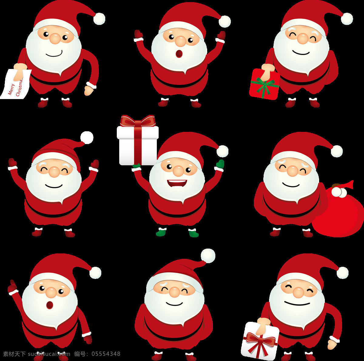 卡通 圣诞老人 头像 元素 png元素 动作 红色 节日 礼物 免抠元素 透明素材 喜庆 组合