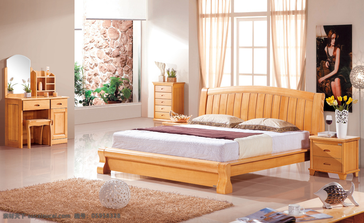 实木 软床 高清 图 床头柜 地毯 挂画 梳妆台 实木软床 实木软床背景 家居装饰素材 室内设计