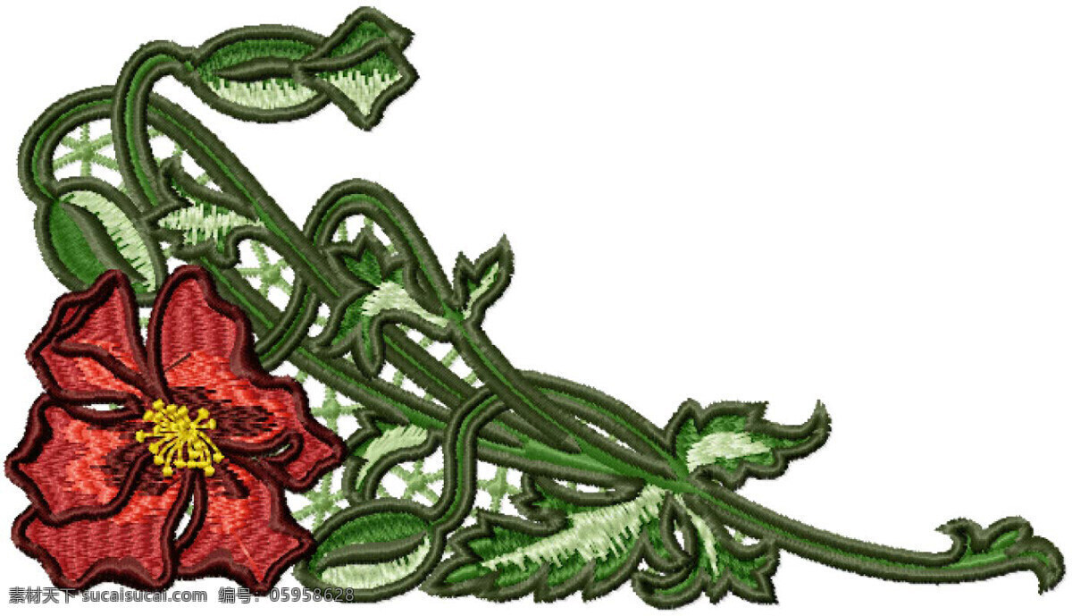 绣花 花卉 传统图案 色彩 红色 免费素材 面料图库 服装图案 白色