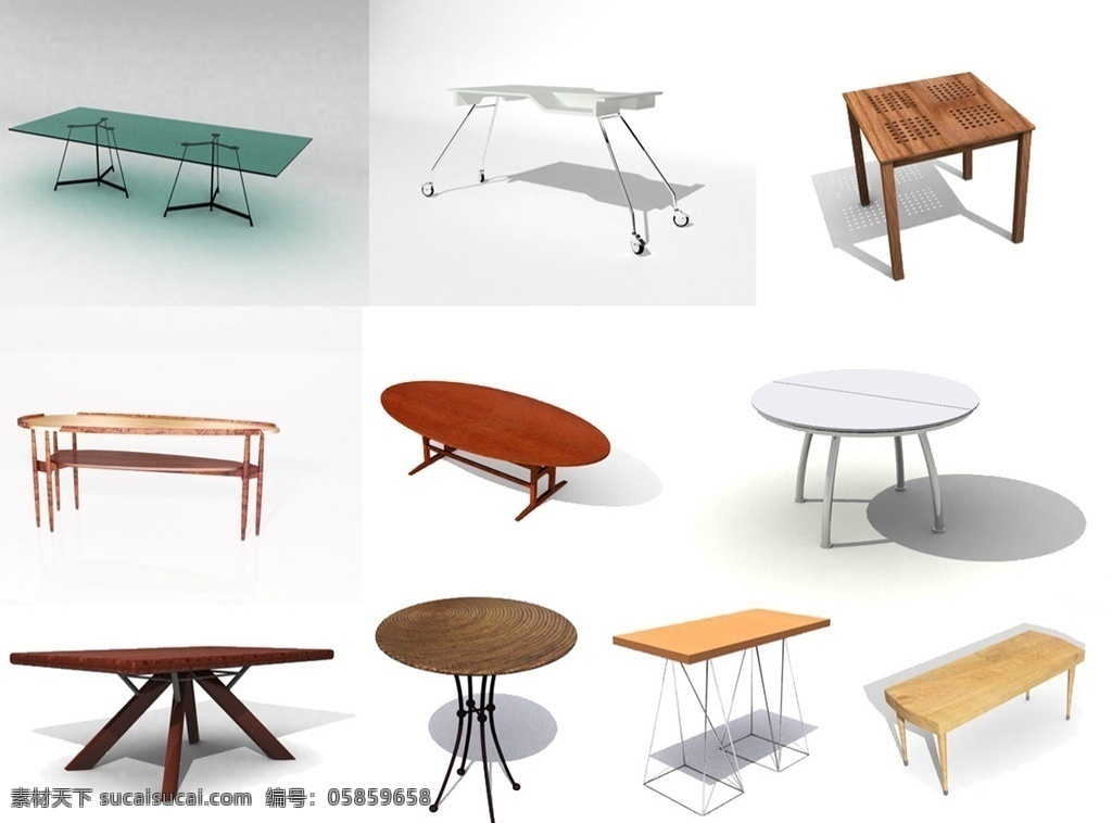 桌子 3d 源文件 max 10套 现代 组合 家具 餐饮 创意 个性 实木 古典 欧式 传统 茶桌 书桌 3d室内模型 室内模型 3d设计模型