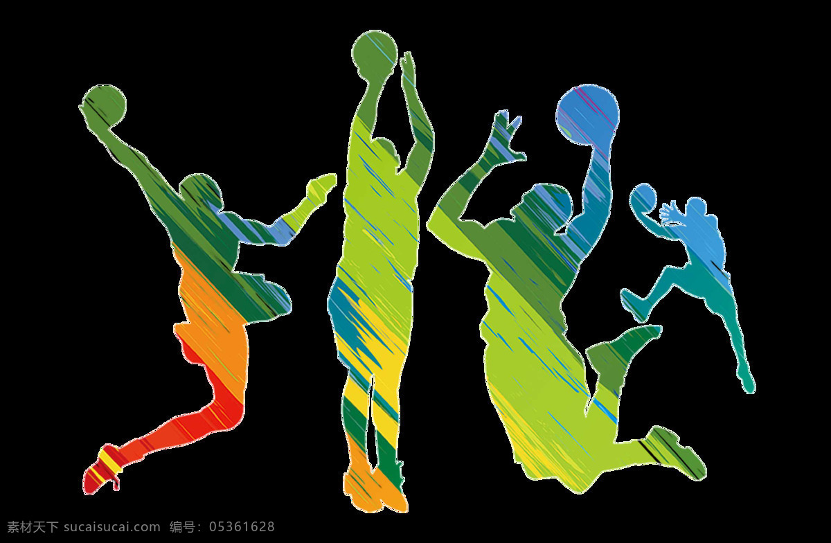 手绘 色彩 人物 元素 炫彩 渐变 运动 投篮球 png元素 免抠元素 透明元素