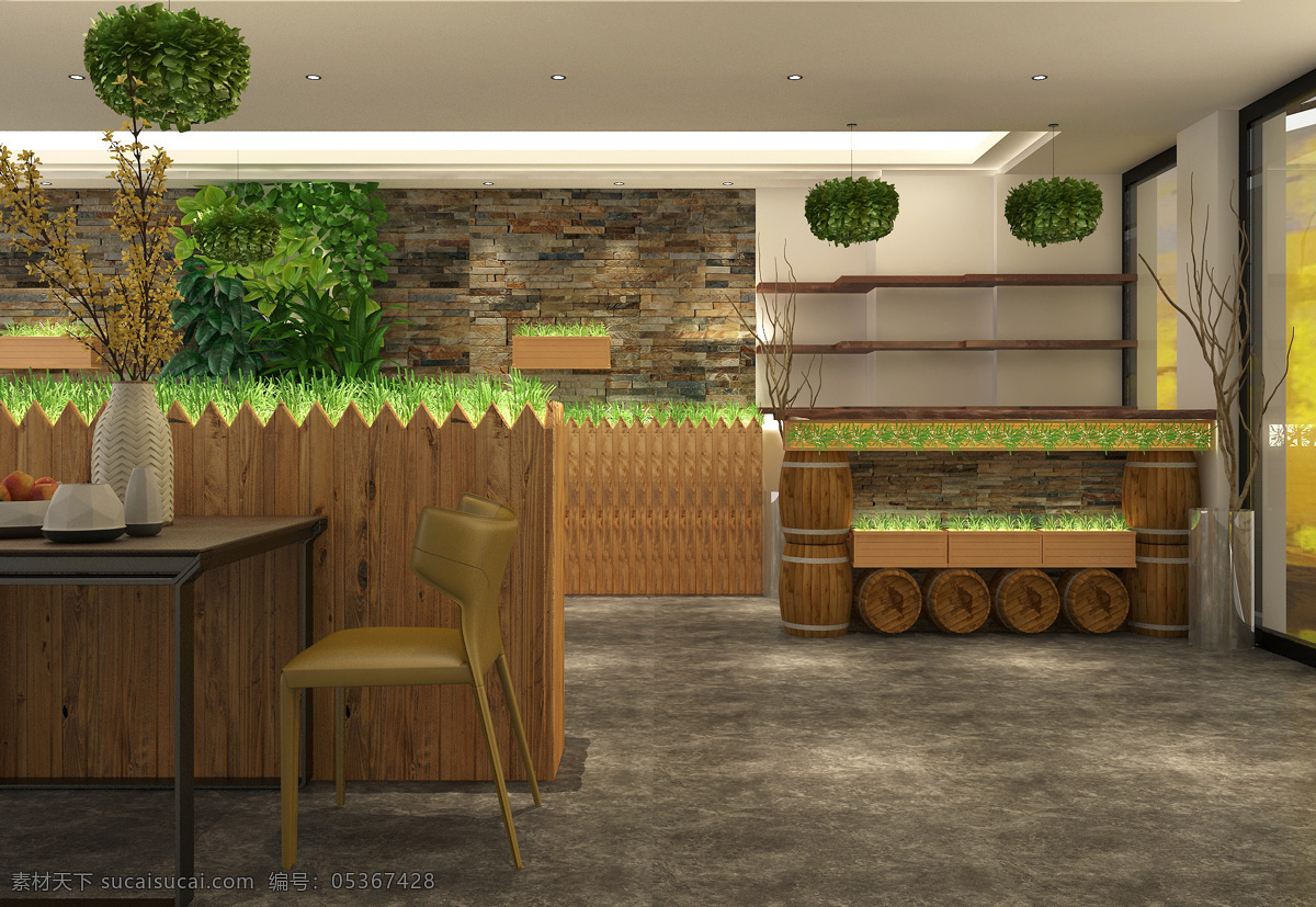 中岛 造型 原木 吧台 绿植 工装 效果图 吧台部分 中岛造型 原木造型 绿植造型
