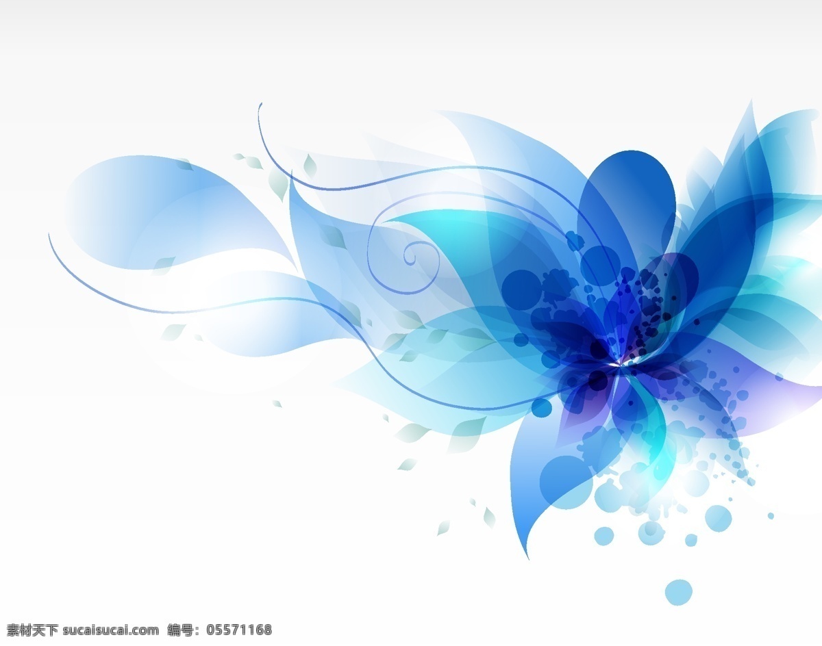 荧光 蓝色 漩涡 花叶 背景 花卉 装饰