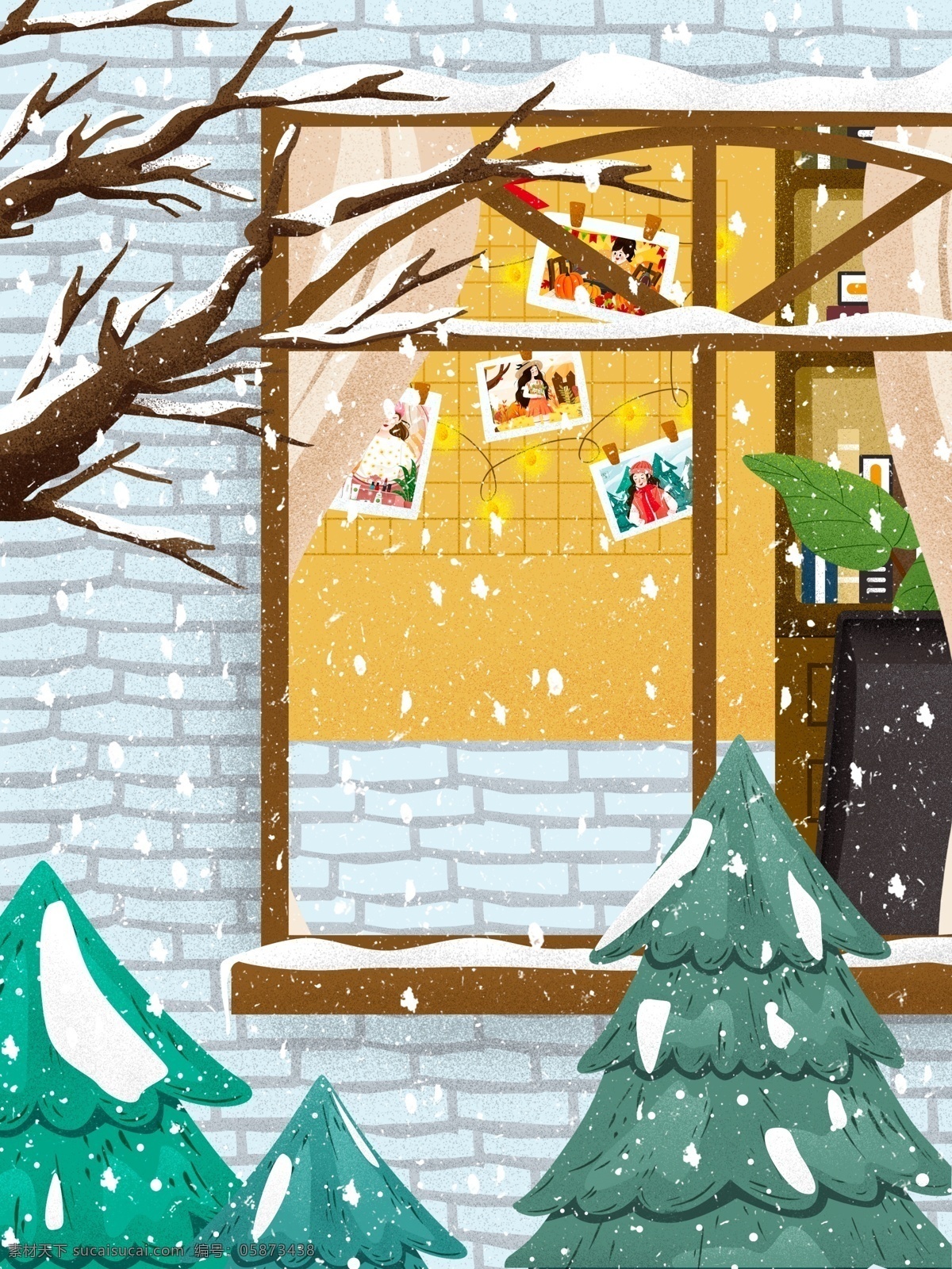 清新 浪漫 圣诞节 房屋 背景 可爱 彩绘背景 冬季 冬至 平安夜 小雪 小雪背景 传统节气