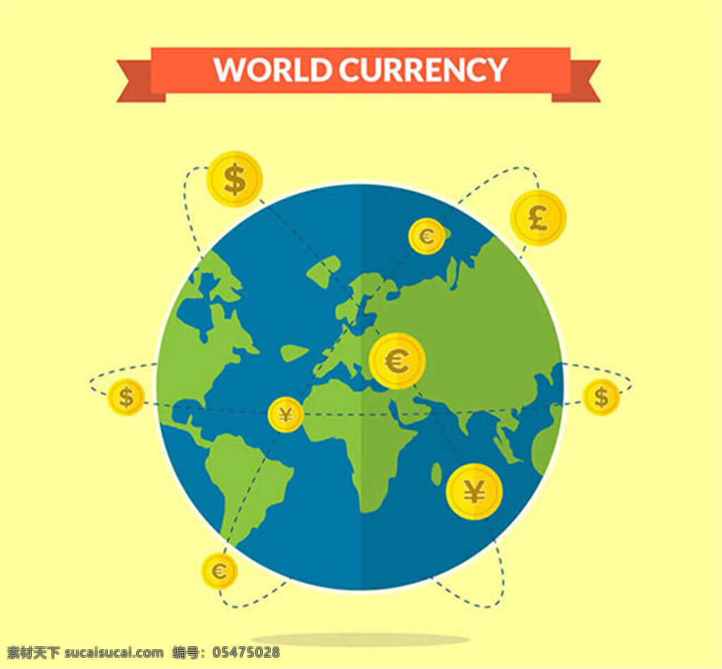 世界货币插画 货币 钱币 美元 地球 世界地球 矢量 插画 卡通插画