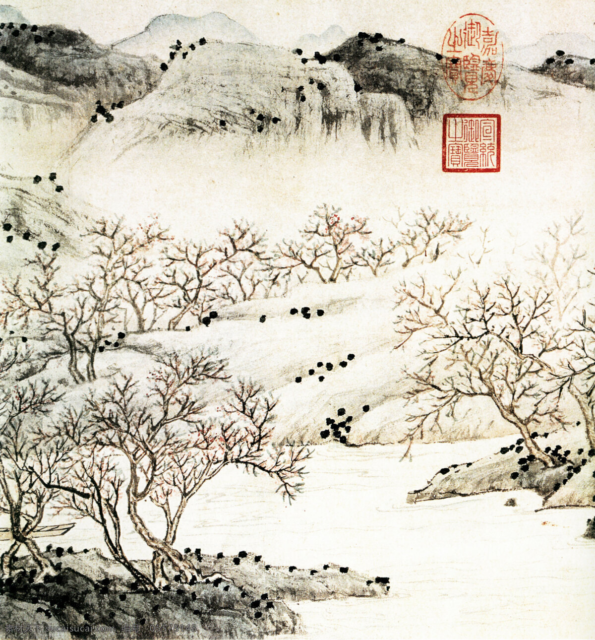 桃花 林 古典 古画 国画 绘画 桃花林 中国画 中华传世国画 中国画艺术 家居装饰素材 山水风景画