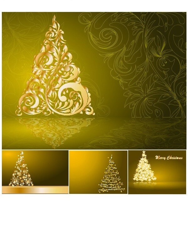 金色 圣诞树 矢量 背景 创意 渐变 模板 闪光 设计稿 圣诞节 烟花 星光 藤蔓 叶子 线描 图案 素材元素 源文件 矢量图