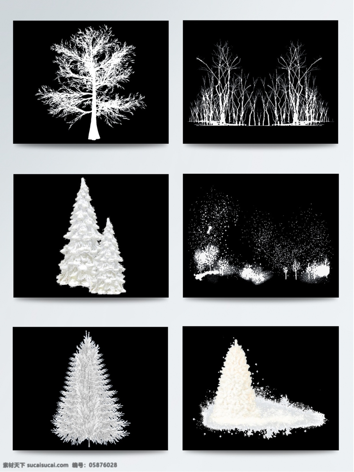 白色剪影 白色雪树 树枝 雪树素材 雪树装饰 白色 雪 树 雪松 装饰 雪树元素