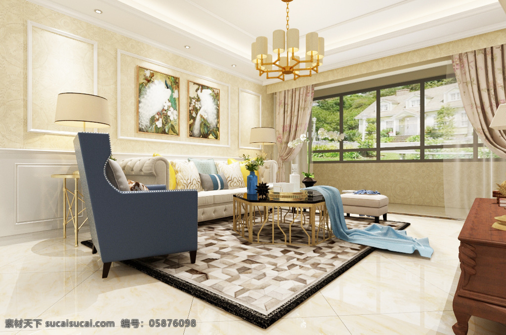 美式 客厅 温馨 舒适 装饰装修 效果图 客厅效果图 室内设计 美式风格 美式客厅 室内装修 3d模型