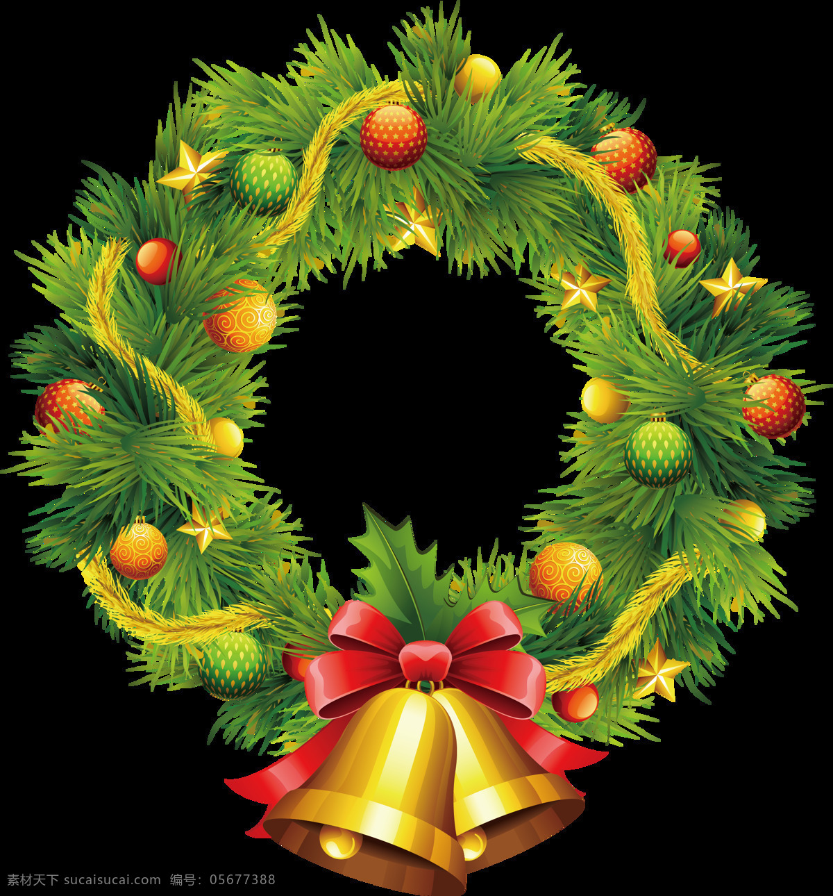 手绘 圣诞 浪漫 圣诞树 花环 透明 绿色 铃铛 圣诞球 蝴蝶结 透明素材 免扣素材 装饰图片