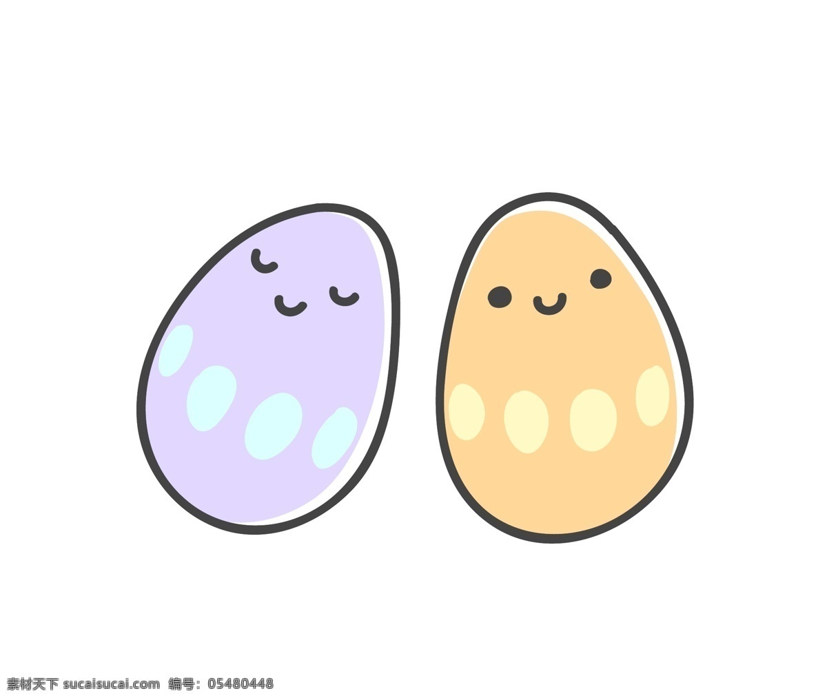 手绘 两个 卡通 鸡蛋 矢量 粉紫色 花纹 黄色 可爱 平面素材 设计素材 矢量素材