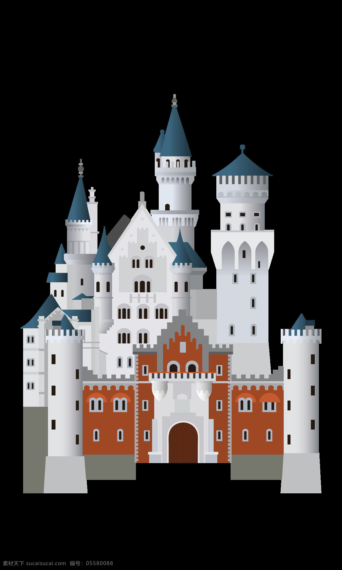 手绘 扁平 城堡 卡通 装饰
