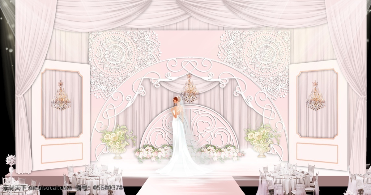 粉色 欧式 婚礼 效果图 欧式婚礼 kt板 鲜花 水晶灯 婚礼设计 粉色婚礼 布幔 欧式花瓶 竹节椅 婚礼效果图