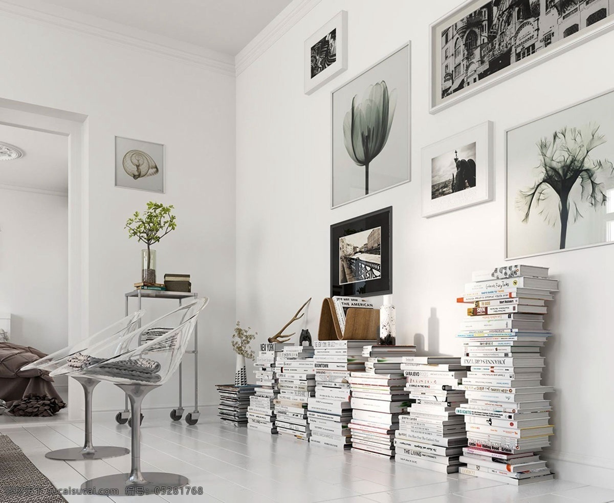 现代 时尚 客厅 白色 瓷砖 地板 室内装修 效果图 白色背景墙 瓷砖地板 客厅装修 银色椅子