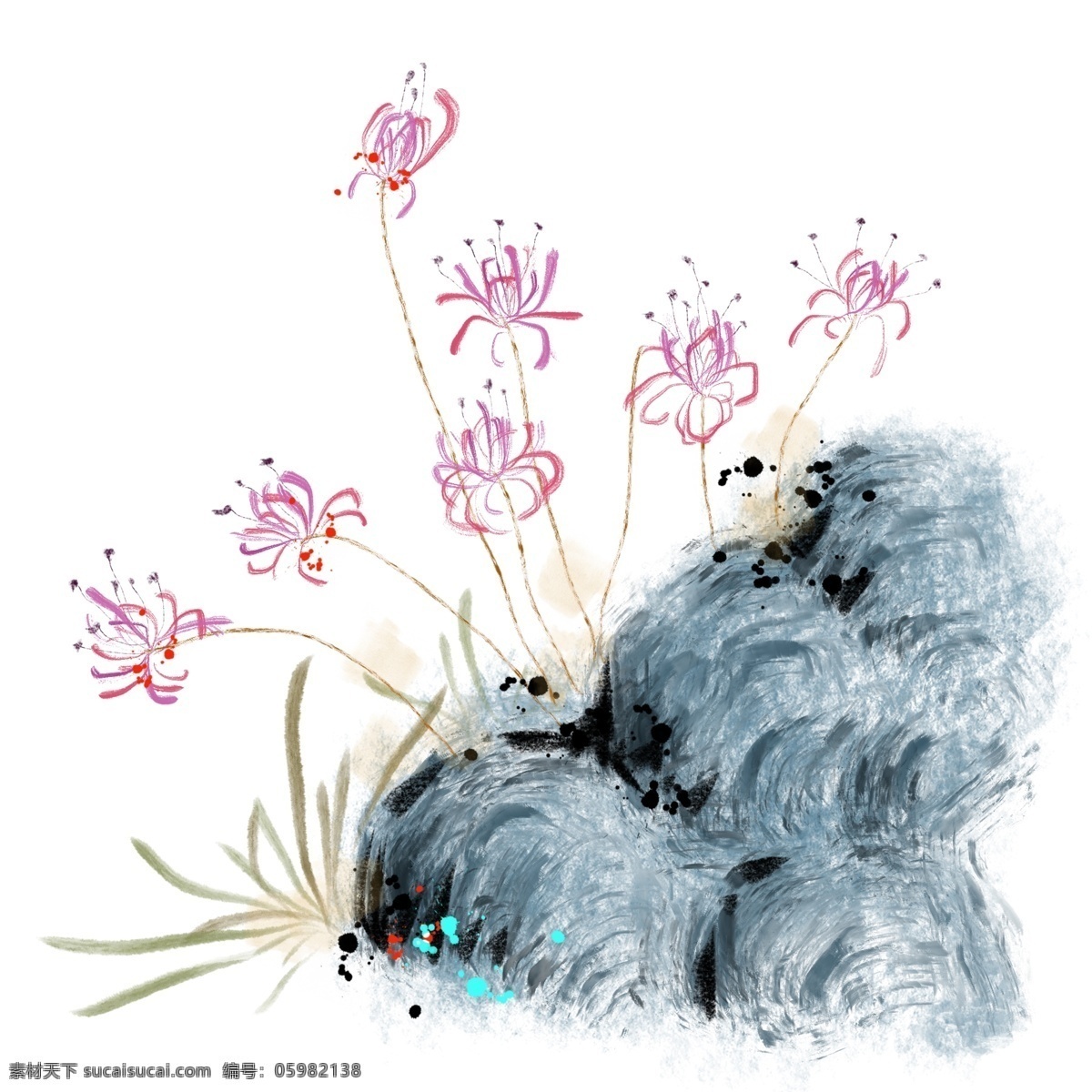 粉色 水墨 彼岸 插画 粉色的花朵 卡通插画 水墨插画 花朵插画 水墨花朵 中国风花朵 彼岸的插画