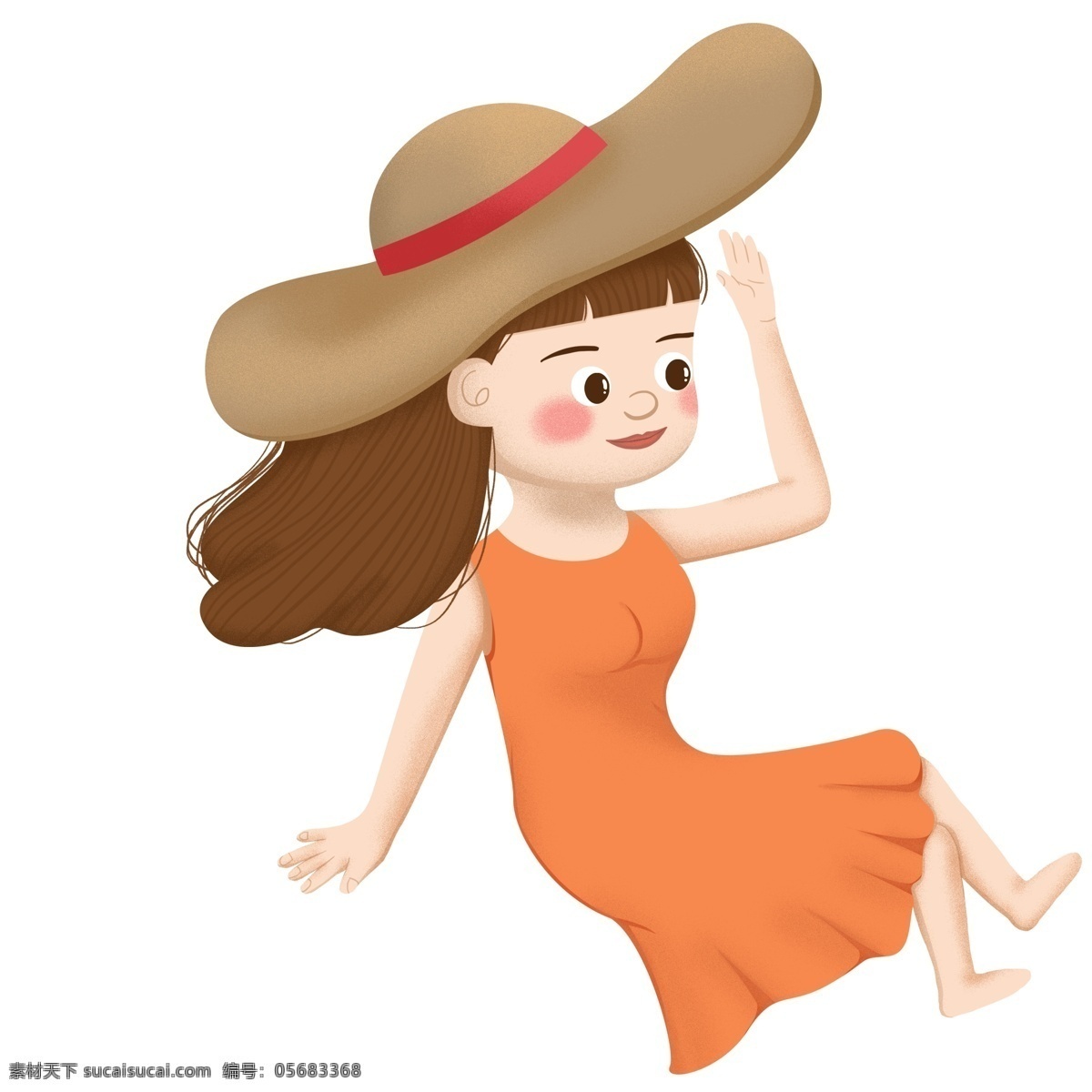 清新 手绘 带 太阳帽 度假 女孩 卡通 女人 性感 女性 美女 遮阳帽
