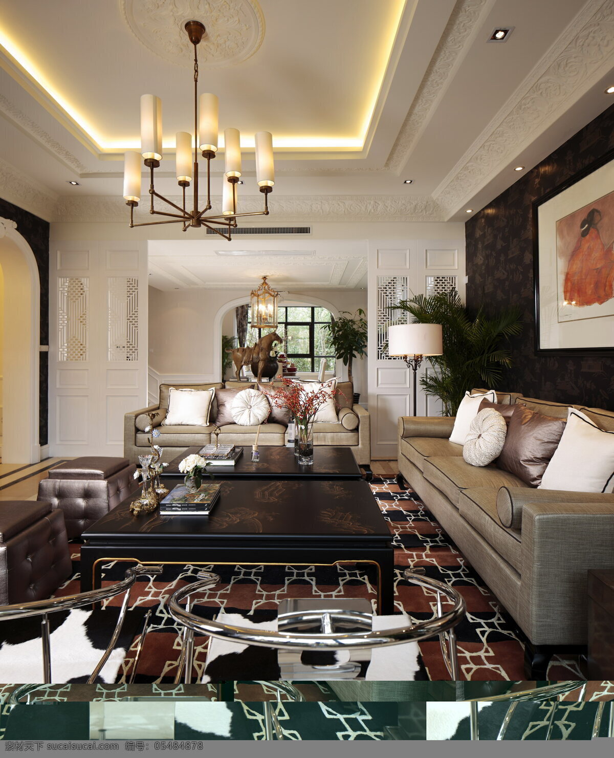 豪华 客厅 室内设计 家装 效果图 家装效果图 雨花石 地板设计 沙发 挂灯 抱枕 绿树