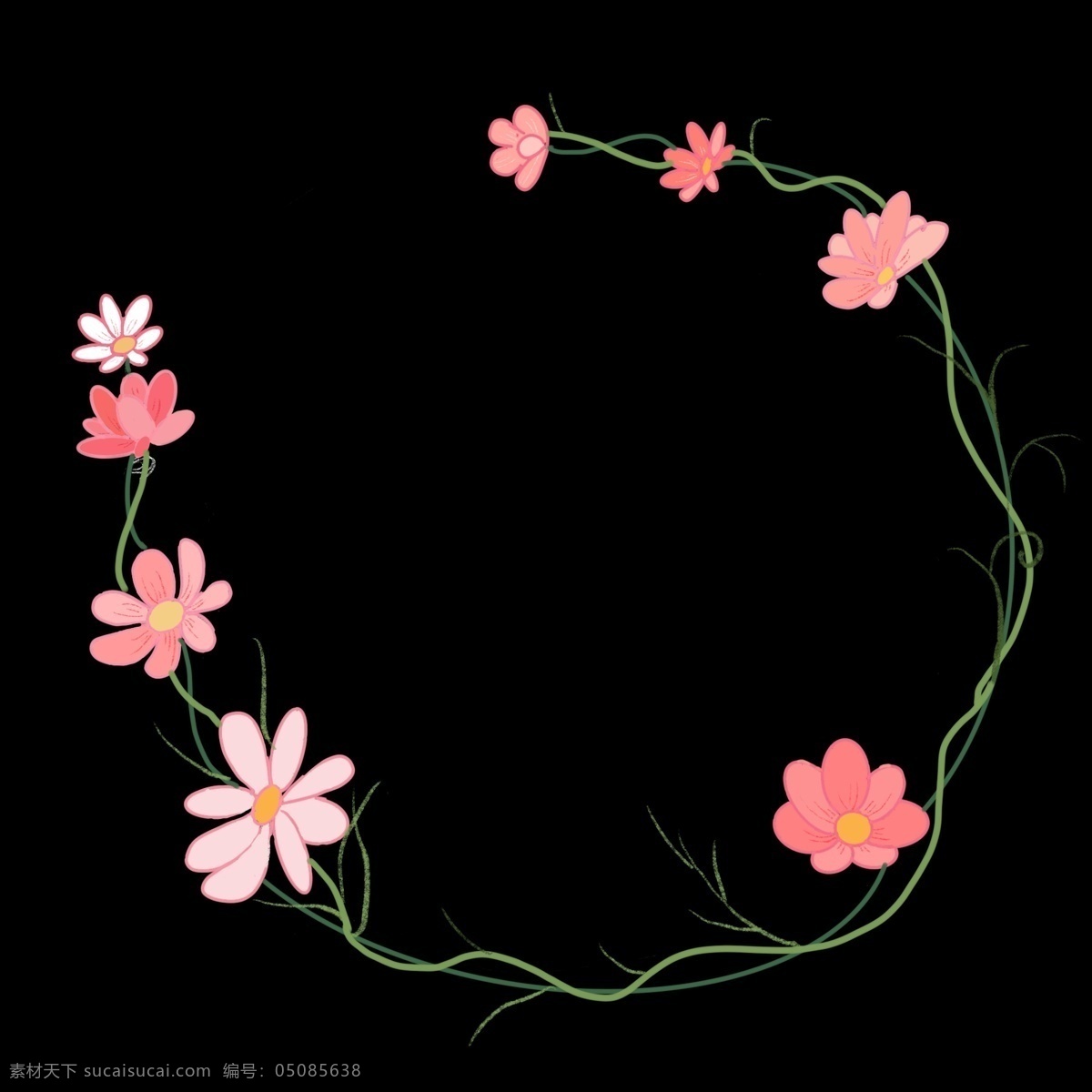 粉色 花朵 花 藤 边框 粉色的花朵 卡通边框 小物边框 植物边框 叶子边框 美丽边框 粉色的花藤
