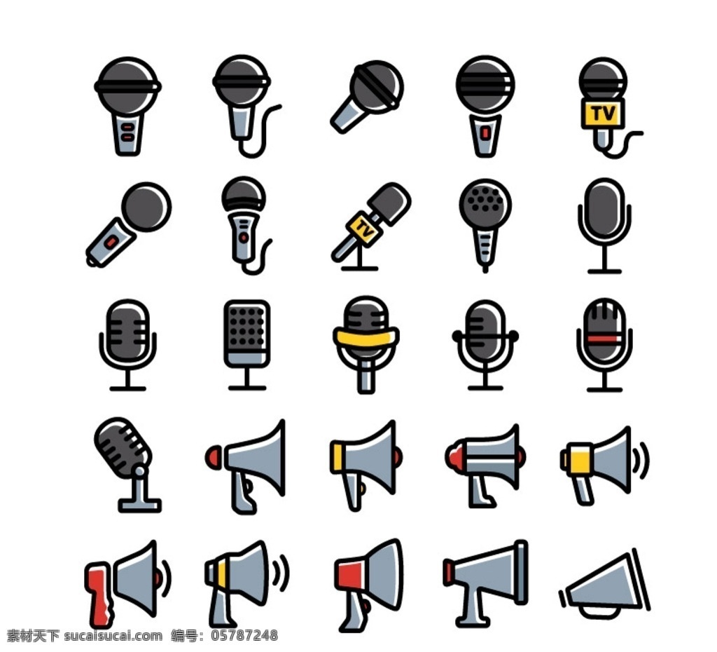 话筒和喇叭 话筒 喇叭 图标 标签 麦克风 音量 声音 插画 背景 海报 画册 生活百科 平面素材