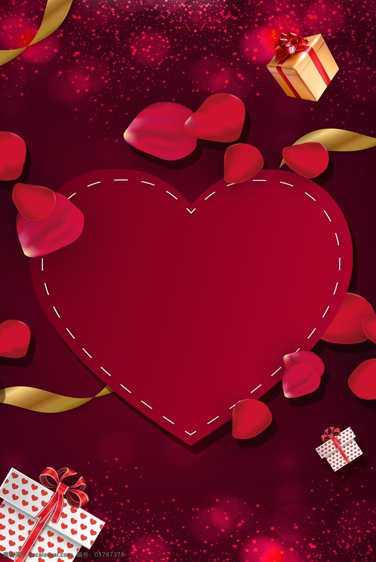 红色 浪漫 情人节 爱心 贺卡 海报 背景 2月14日 礼盒 玫瑰花瓣 广告