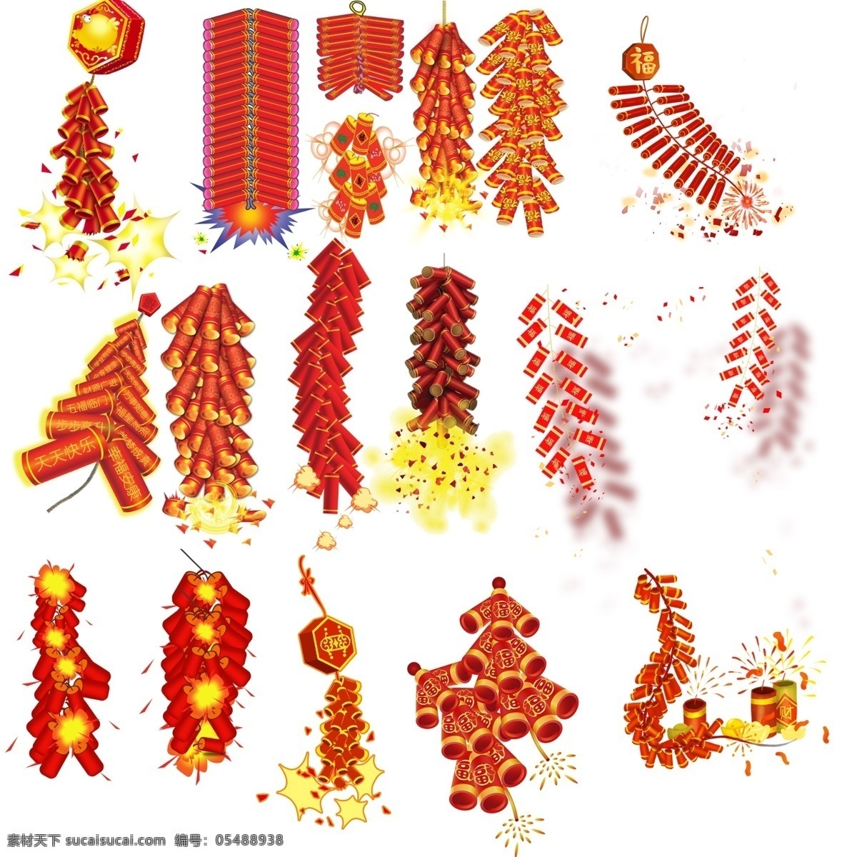 新年海报 新年元素 放鞭炮 卡通鞭炮 分层