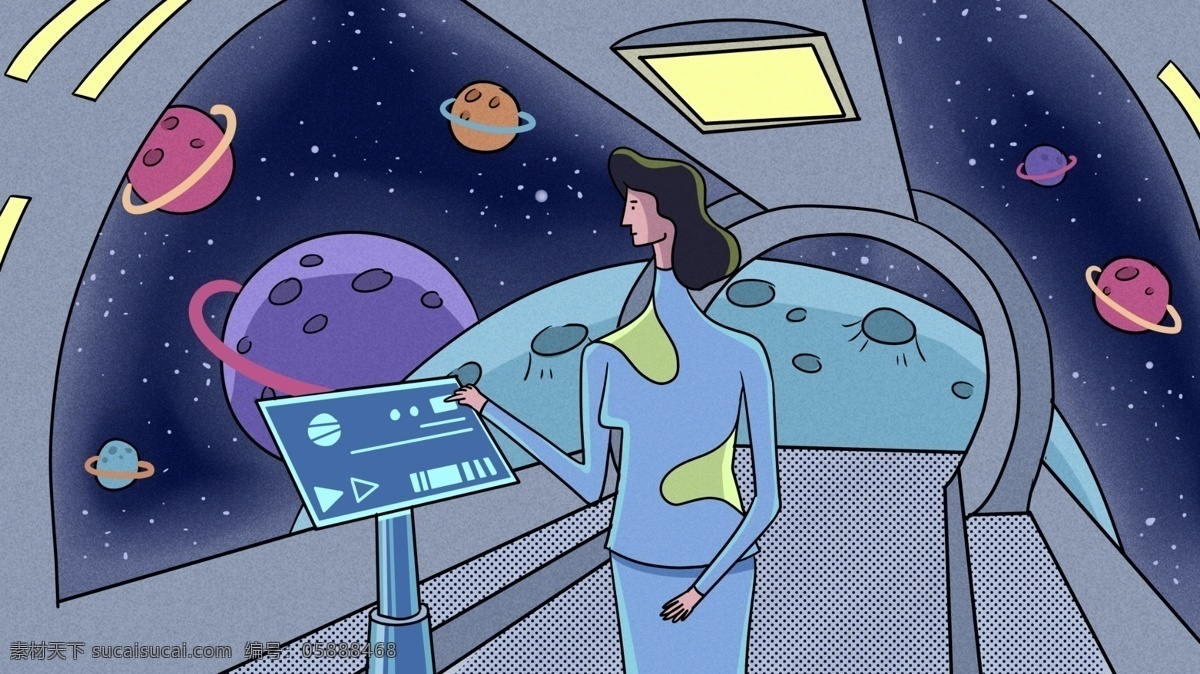 探索 太空 宇宙 科技 未来 科幻 插画 星空 高科技 飞船 深夜 行星 屏幕 屏保 手机屏