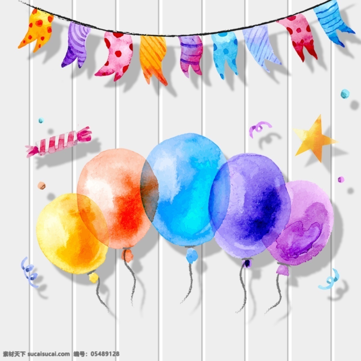 生日 派对 海报 背景 生日派对 气球 彩旗 底纹 条纹 矢量 狂欢