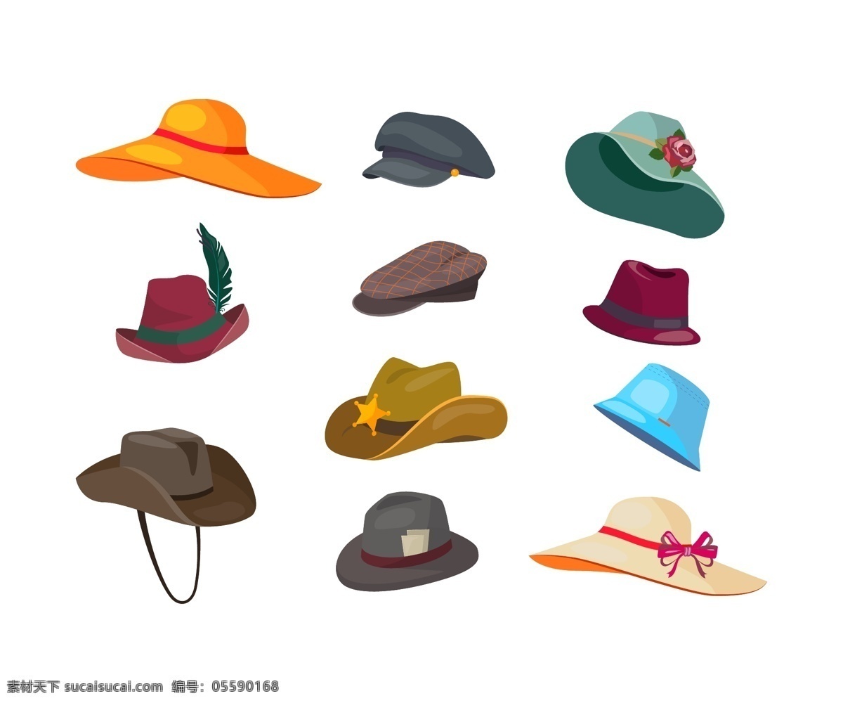 帽子图片 帽子 卡通帽子 手绘帽子 饰品 插图 插画 ai矢量