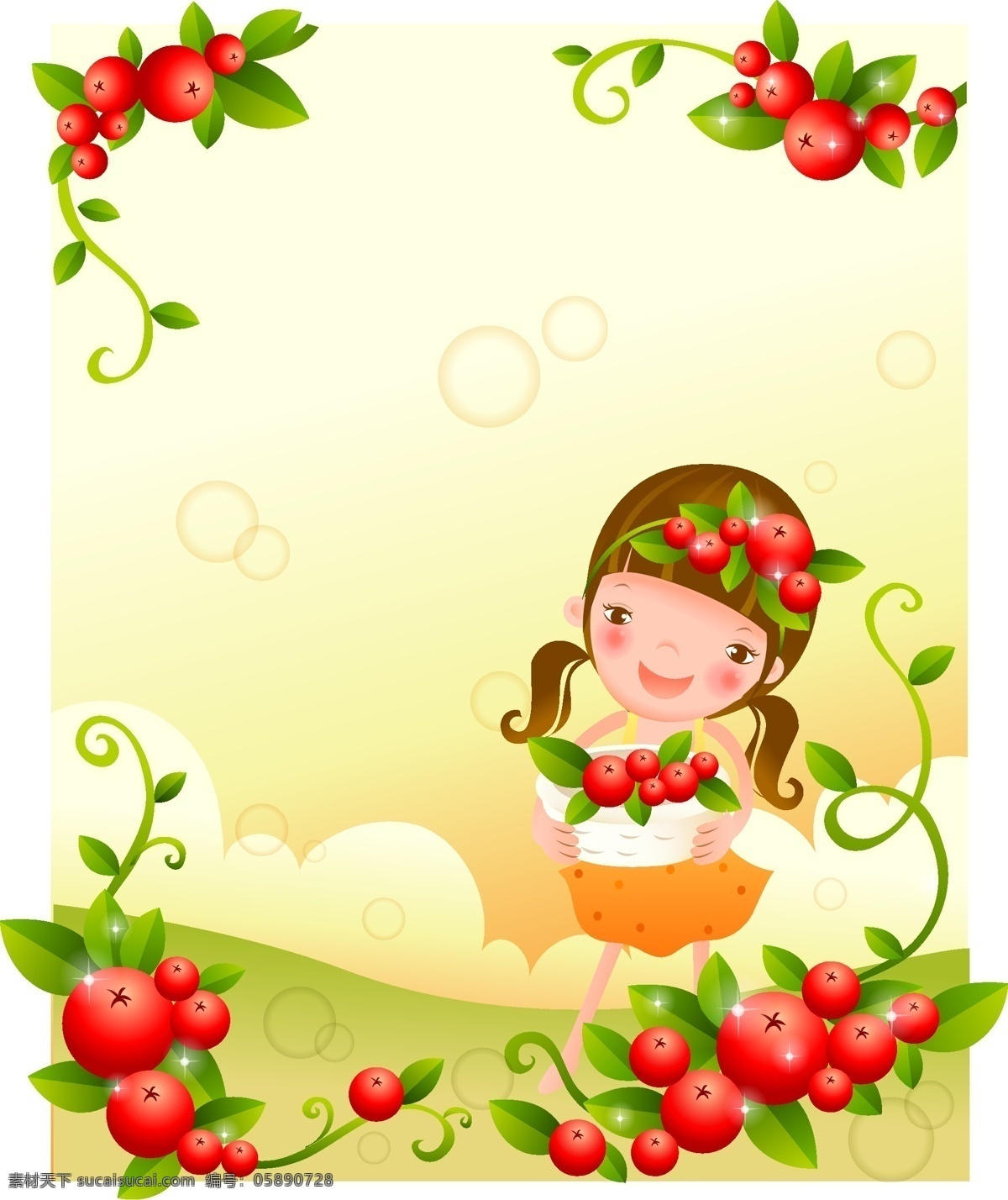 儿童幼儿 矢量人物 矢量图库 小女孩 摘 果实 矢量 模板下载 红色的水果 小女孩与花 日常生活